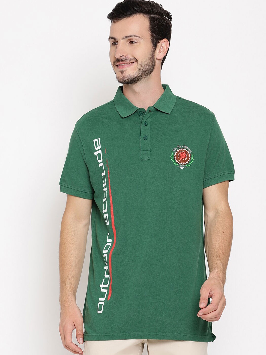 

Wolfpack Men Green Typography Printed Polo Collar Cotton T-shirt