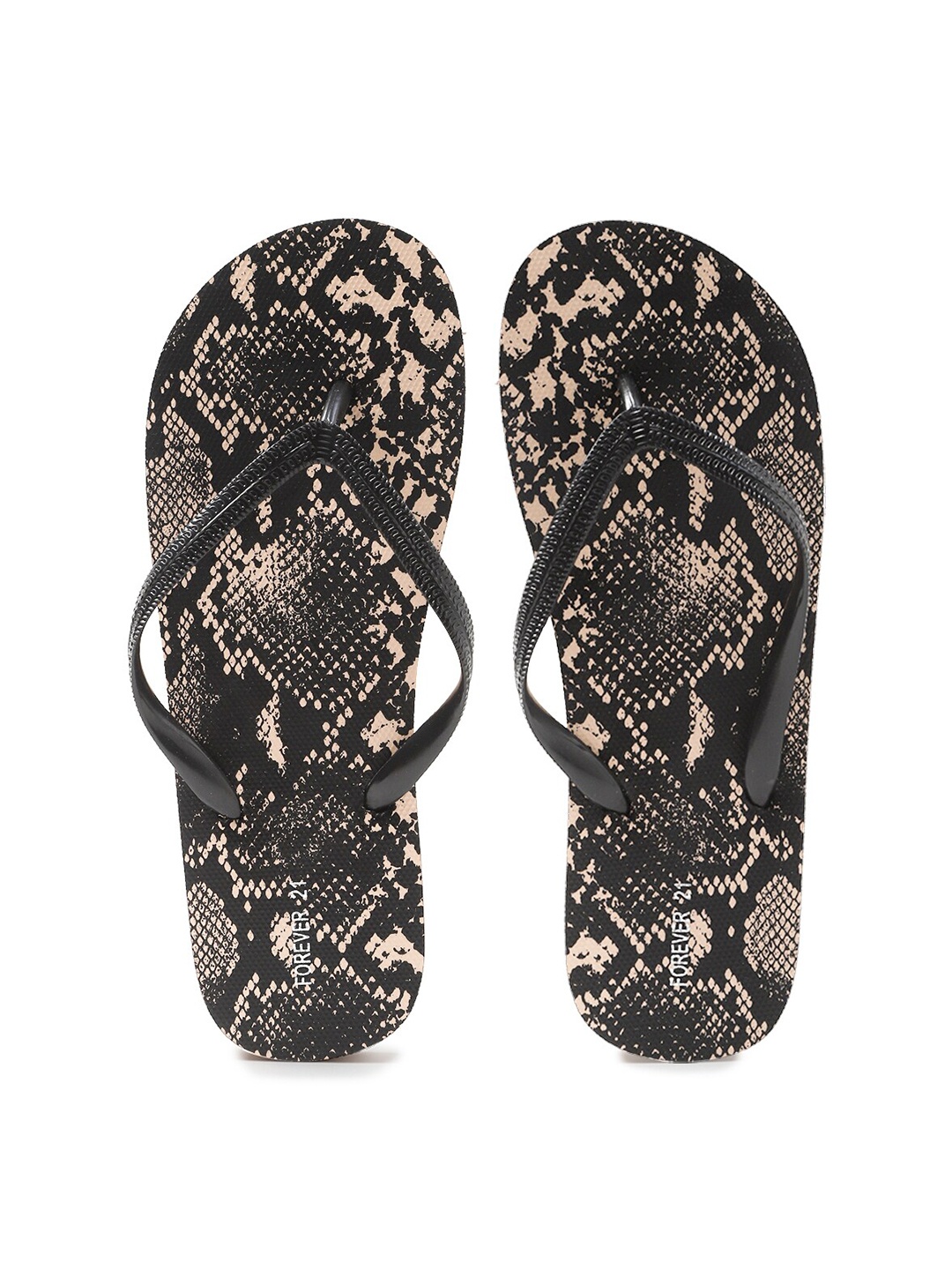

FOREVER 21 Women Black & Beige Printed Rubber Thong Flip-Flops