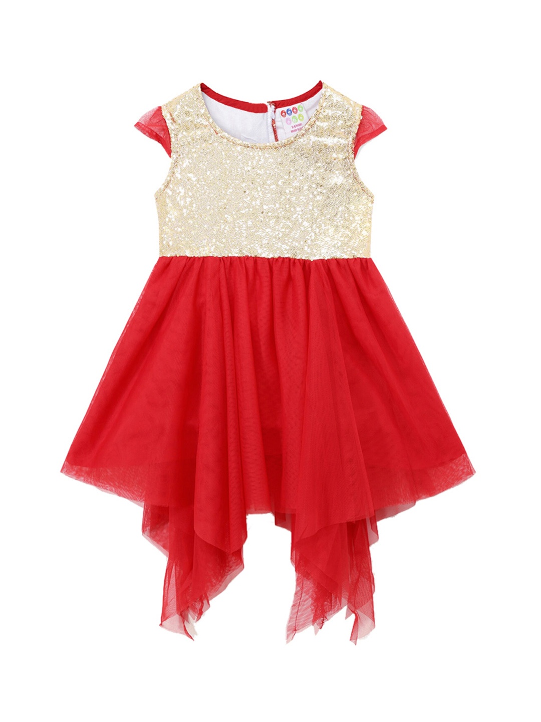 

ZION Girls Red & Gold Embellished Net Fit & Flare Dress