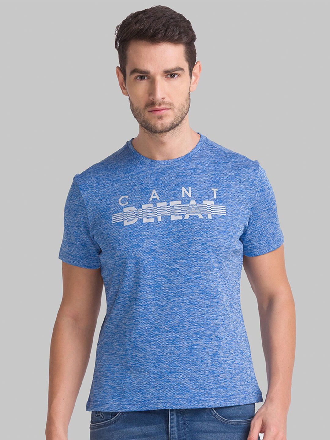 

Parx Men Blue Self Design T-shirt