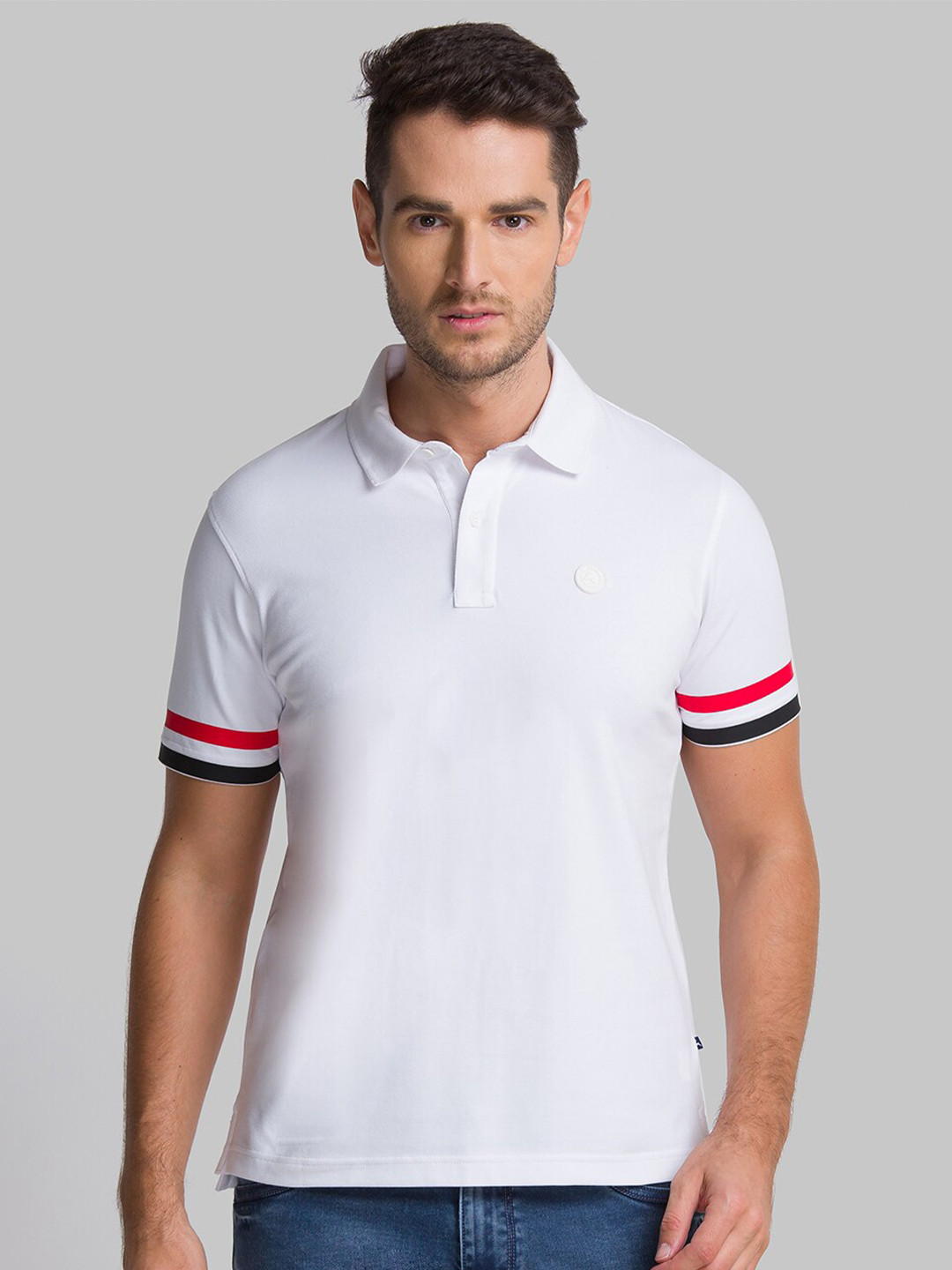 

Parx Men White Polo Collar T-shirt