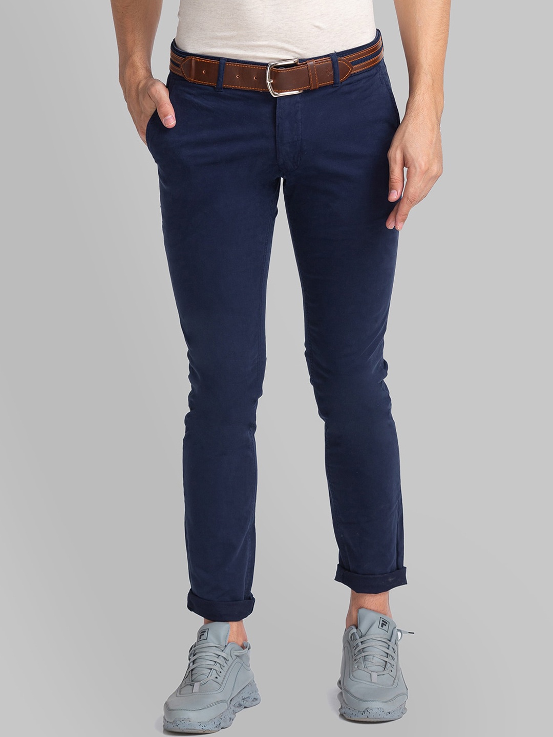 

Parx Men Blue Solid Tapered Fit Trousers