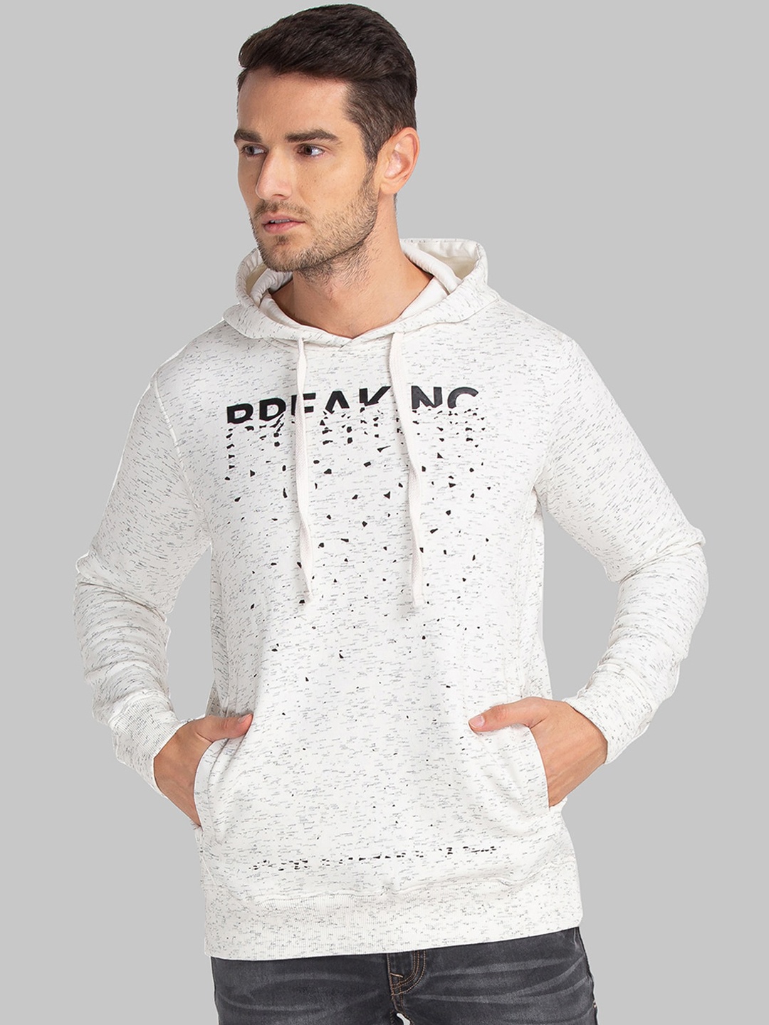 

Parx Men White Printed Hooded Sweatshirt