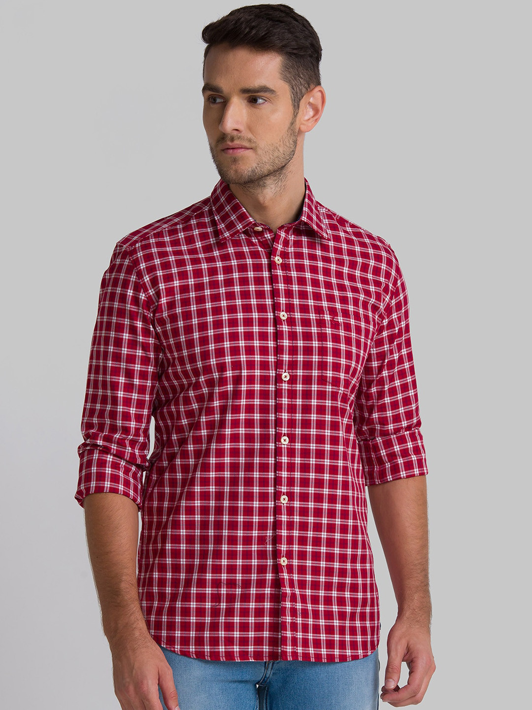 

Parx Men Red Slim Fit Opaque Checked Casual Cotton Shirt