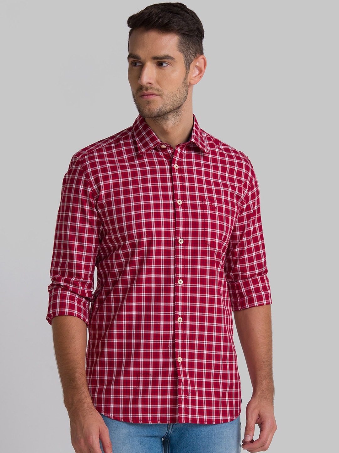 

Parx Men Red Slim Fit Opaque Checked Casual Shirt