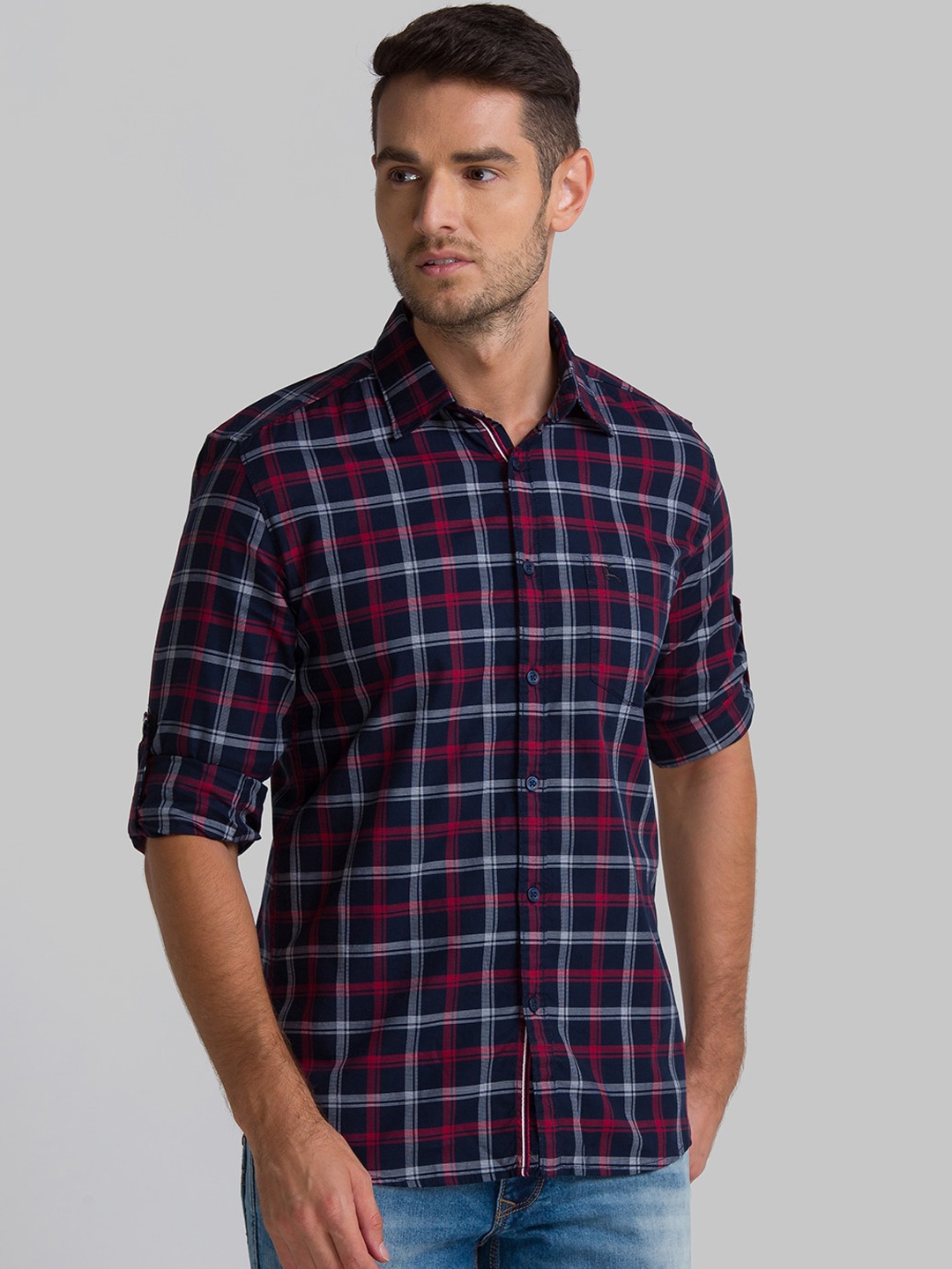 

Parx Men Blue Checked Slim Fit Casual Shirt