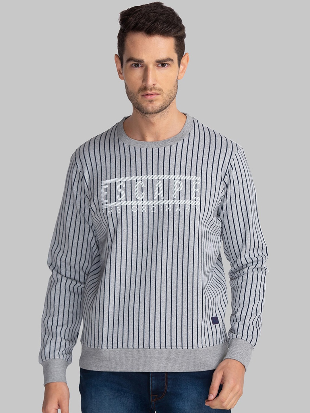 

Parx Men Grey Striped Sweatshirt