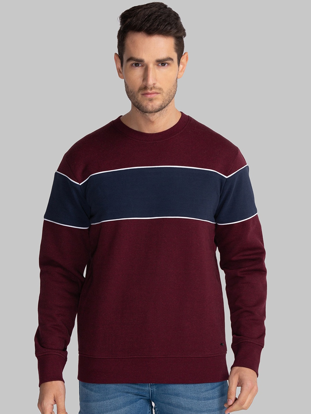 

Parx Men Maroon Striped Sweatshirt