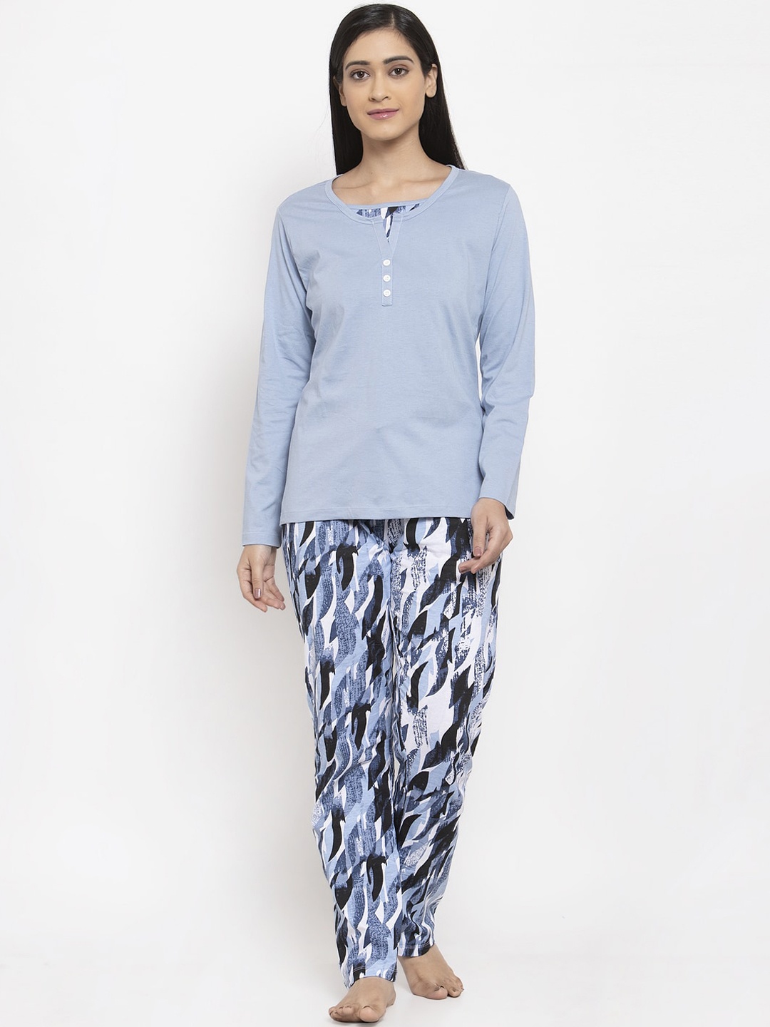 

Wolfpack Women Blue Printed Nightwear Set