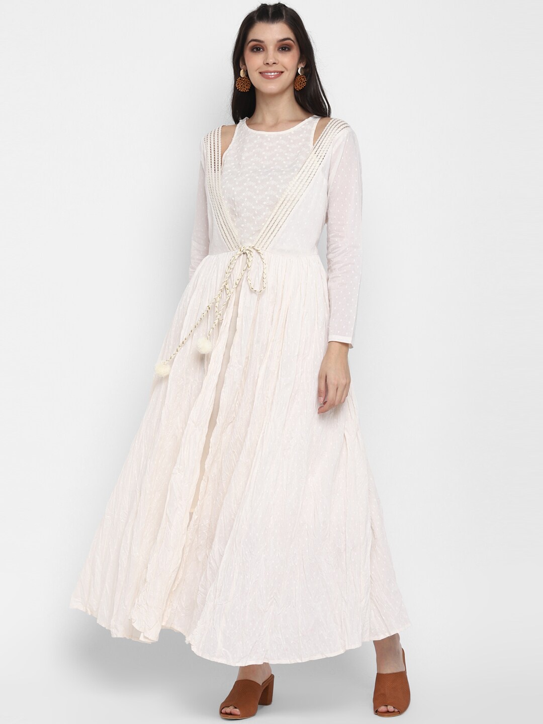 

BLANC9 Women Cotton Off White Layered Anarkali Kurta