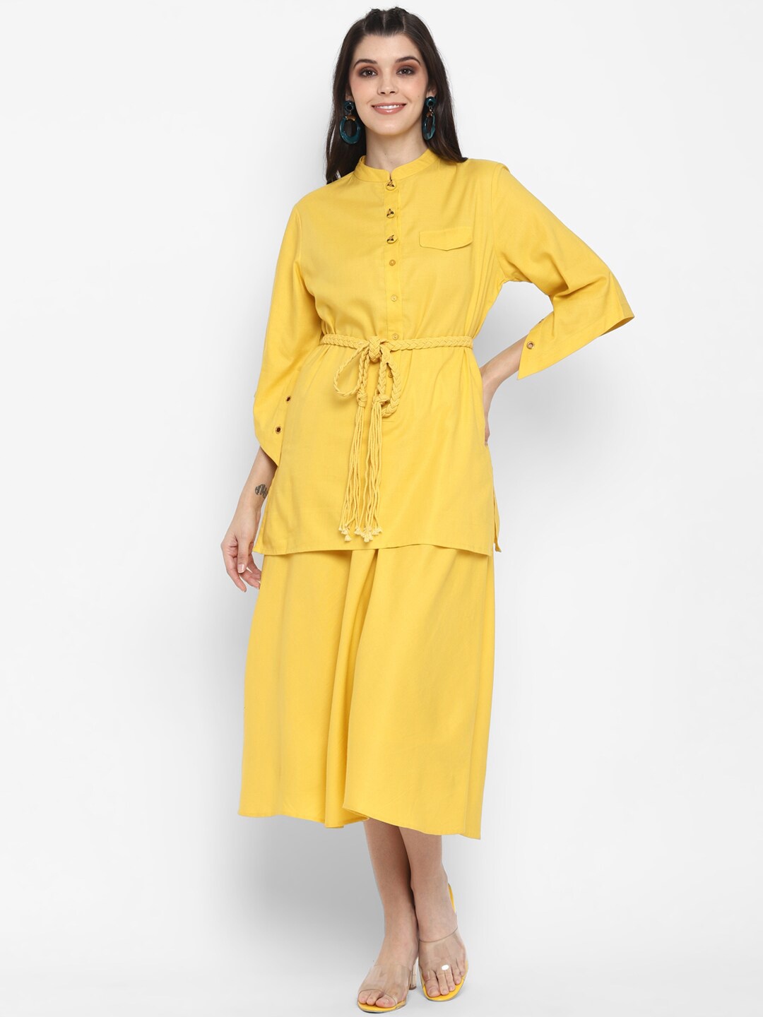 

BLANC9 Women Yellow Regular Pure Cotton Kurta With Palazzos Set