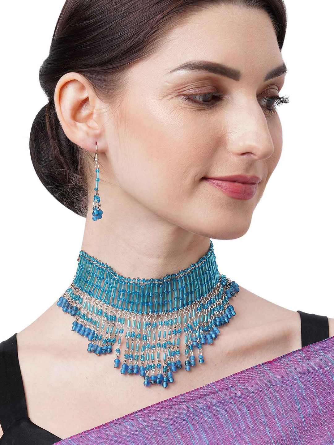 

Binnis Wardrobe Women Blue Beaded Taselled Jewellery Set