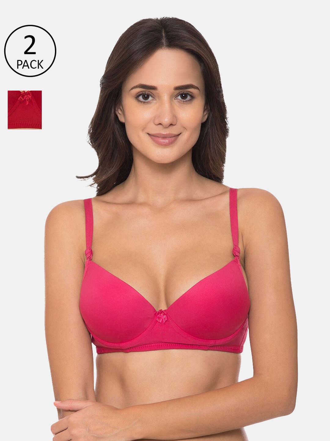 

Tweens Pack Of 2 Pink & Red T-shirt Bra Underwired Heavily Padded TW-91401-DPK-2PC-RD