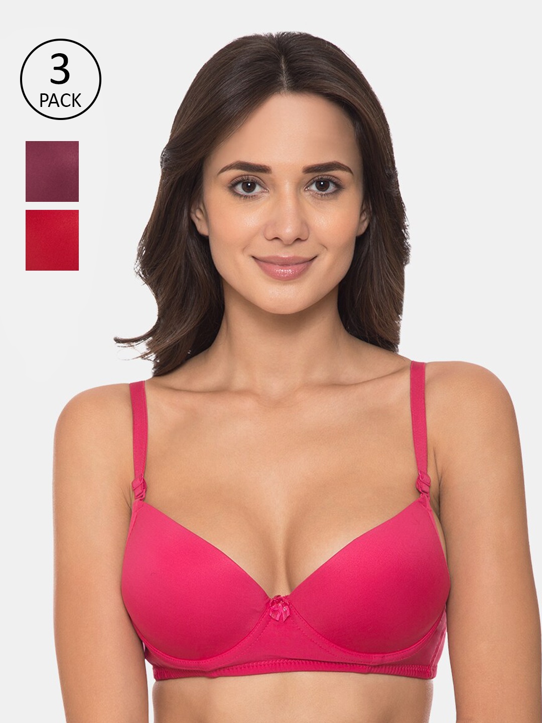 

Tweens Woman Pack of 3 Pink Magenta & Red wired Heavily Padded Bra-TW-91401-3PC-DPK-RD-MG