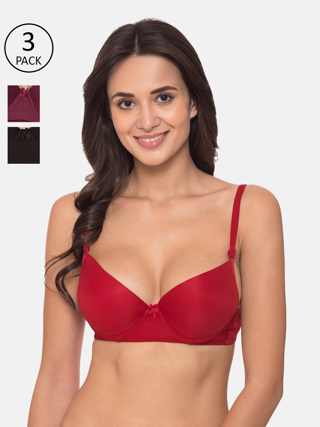 

Tweens Red & Violet Pack Of 3 Solid Medium Coverage Underwired T-shirt Bras