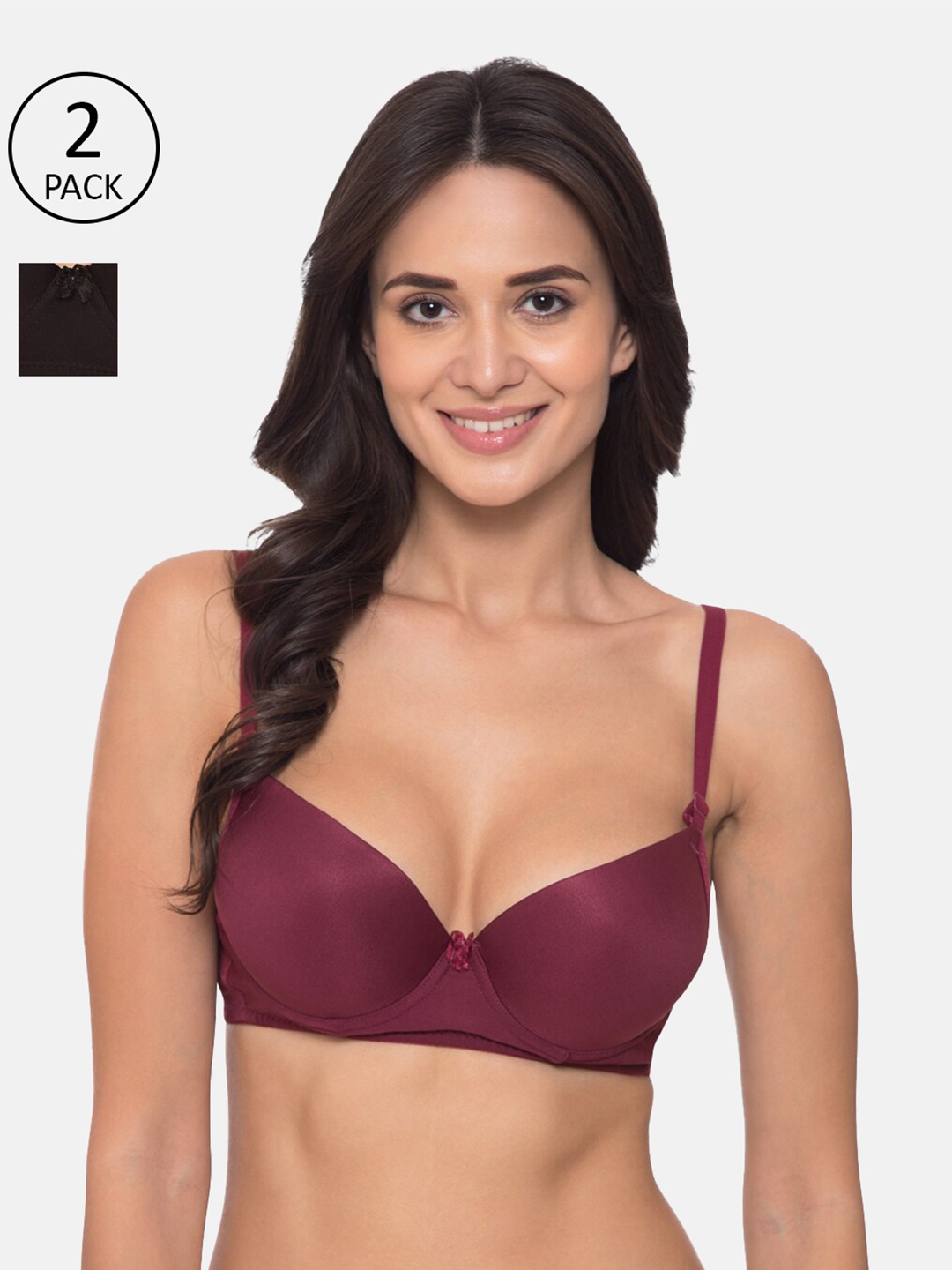 

Tweens Women Magenta & Black Solid Padded T-Shirt Bra Pack of 2