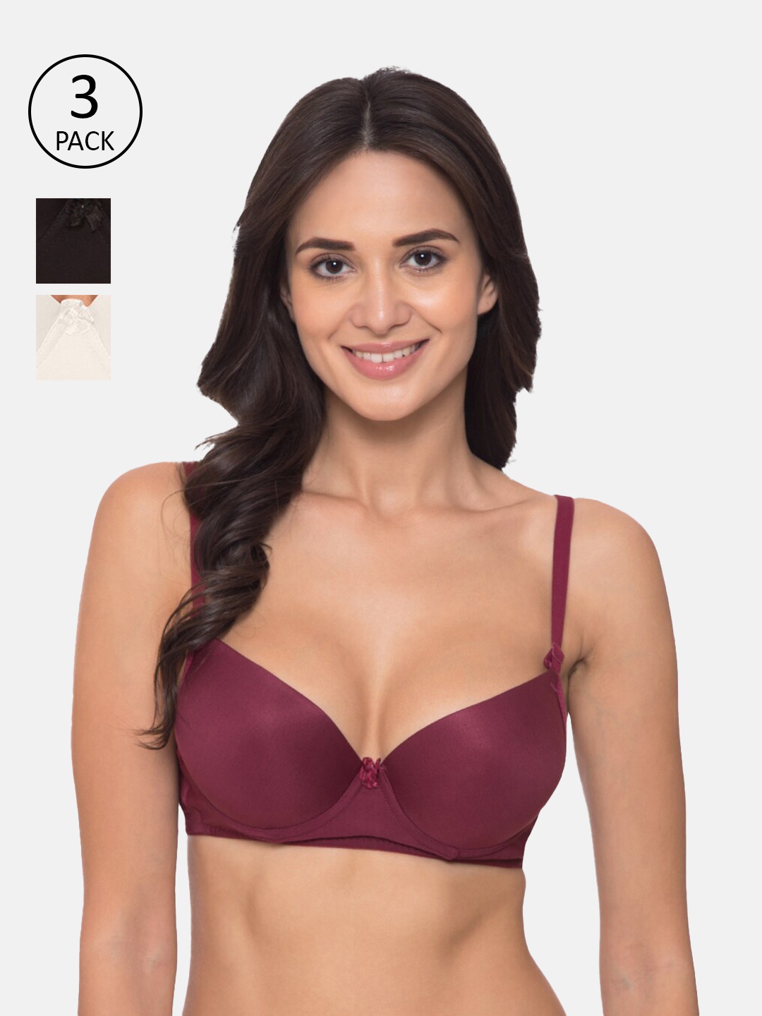 

Tweens Pack Of 3 Magenta & White Solid T-Shirt Bras - Underwired Heavily Padded