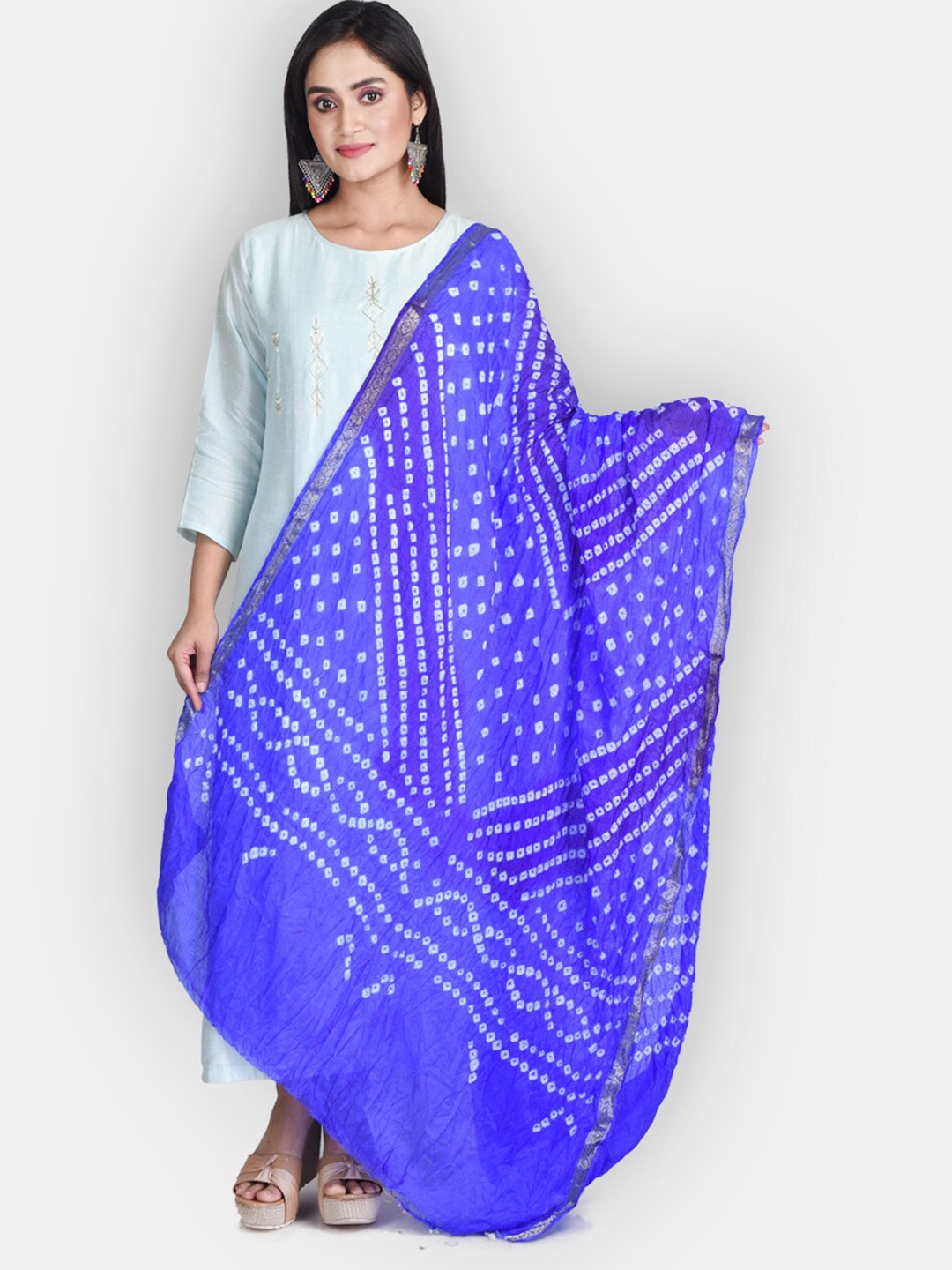 

Sanwara Blue Bandhani Printed Pure Silk Dupatta
