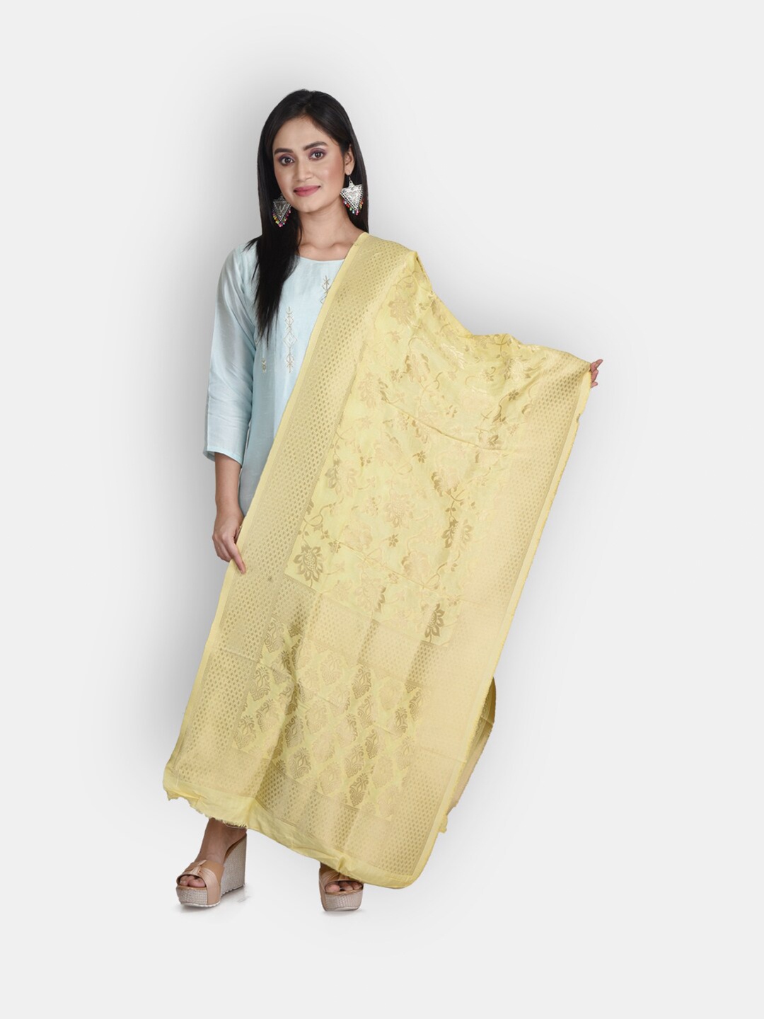 

Sanwara Beige Woven Design Pure Silk Dupatta With Zari Work