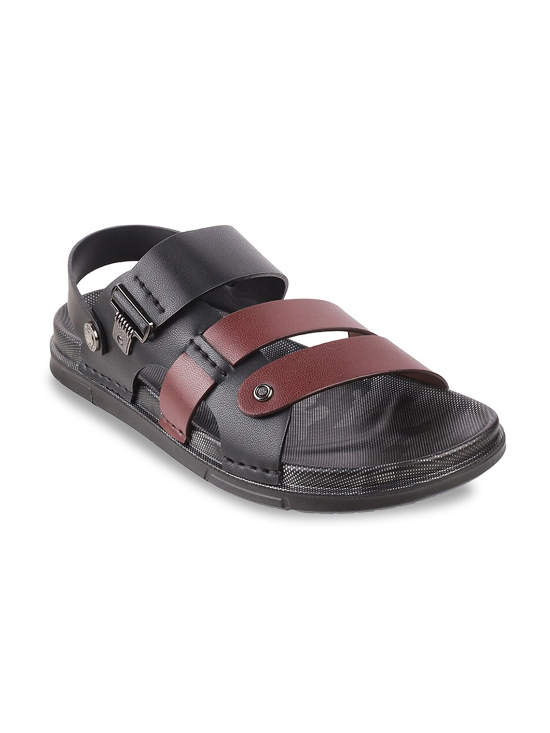 

DAVINCHI Men Maroon & Black Comfort Sandals