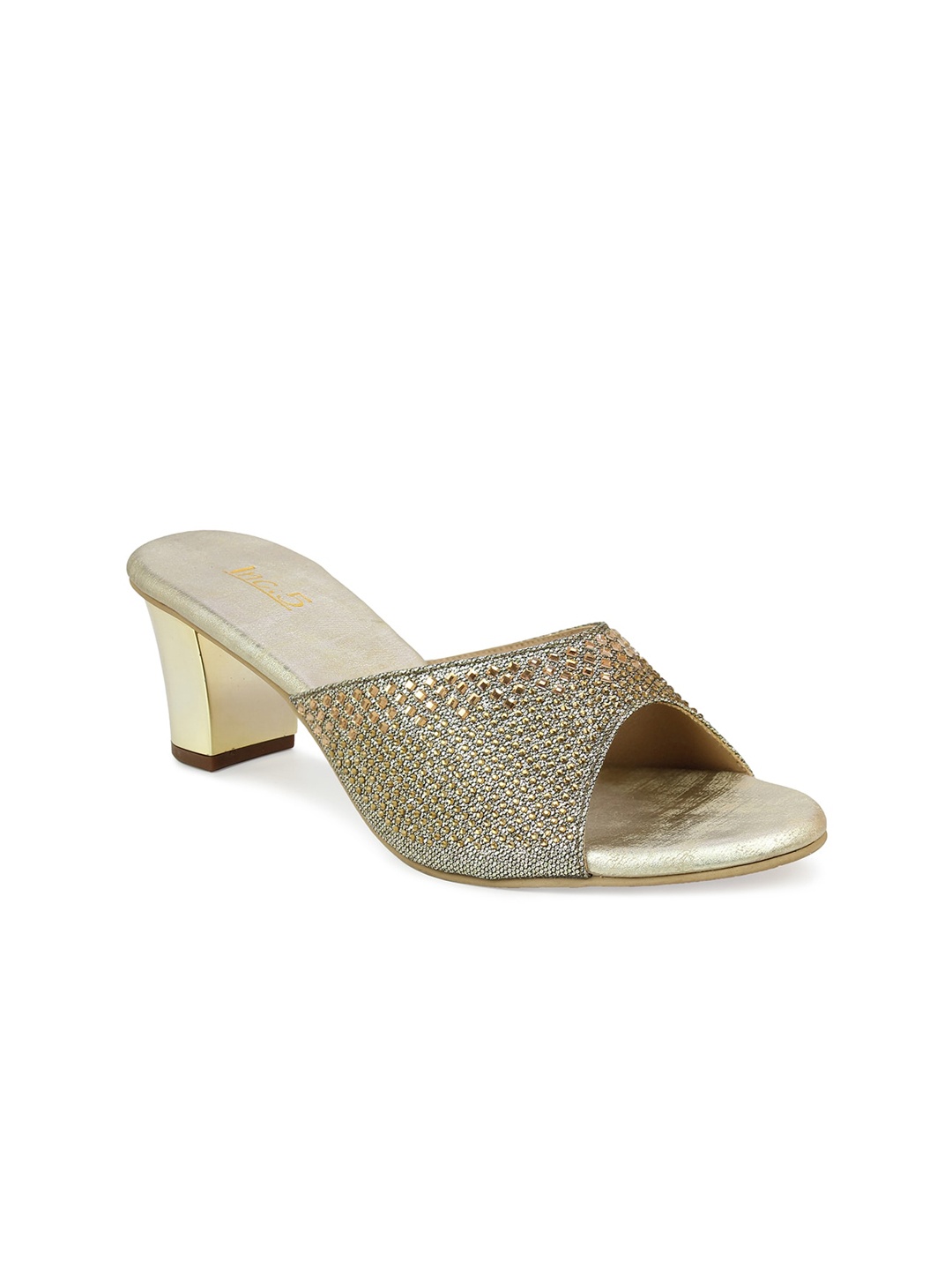 

Inc 5 Women Gold-Toned Embellished Block Sandals