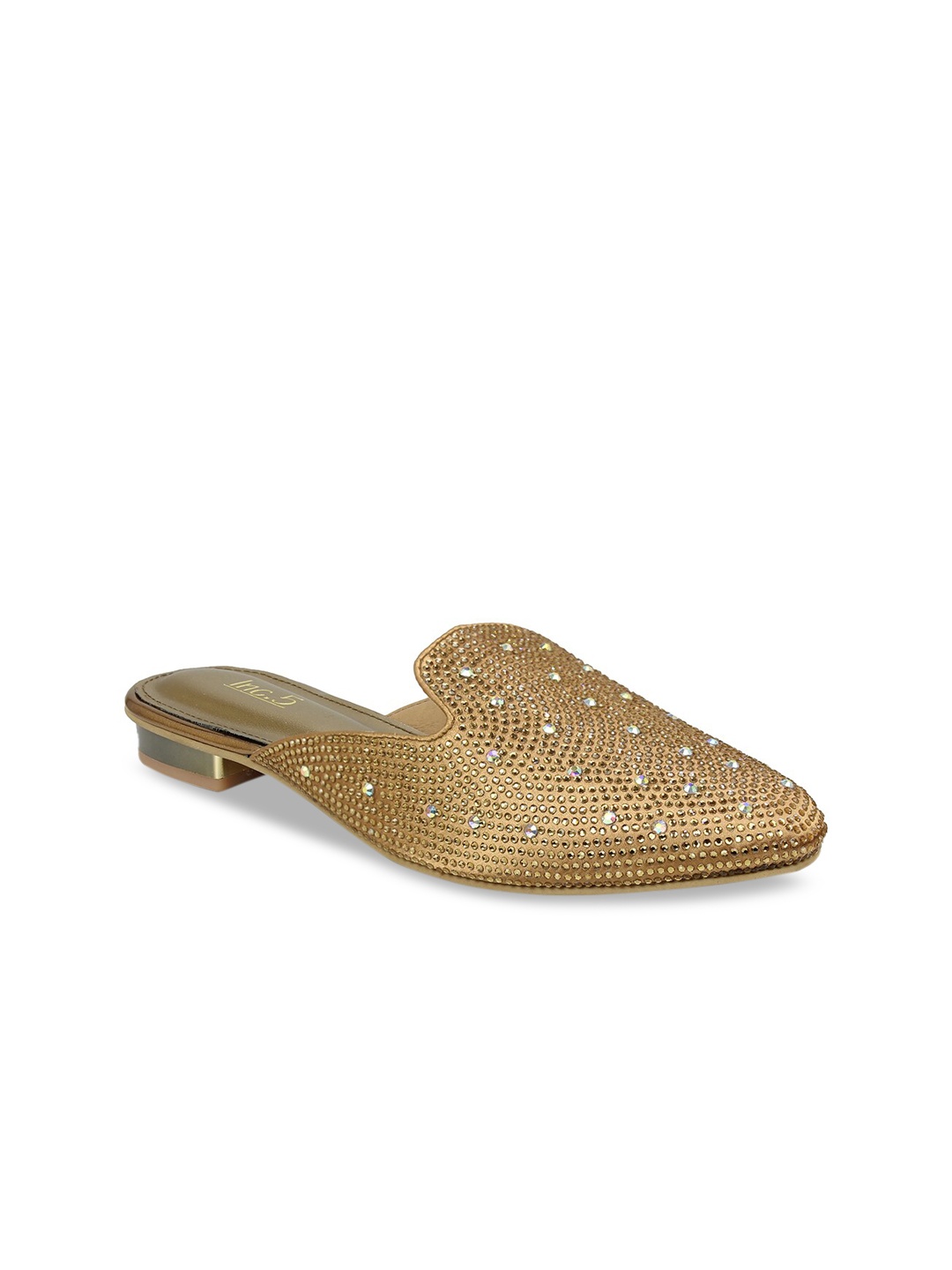 

Inc 5 Gold-Toned Embellished Block Mules