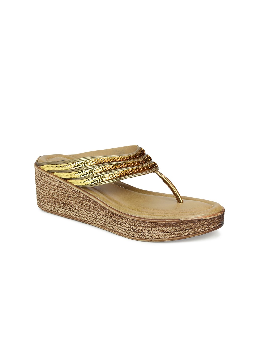 

Inc 5 Women Gold-Toned Embellished Ethnic Wedge Sandals