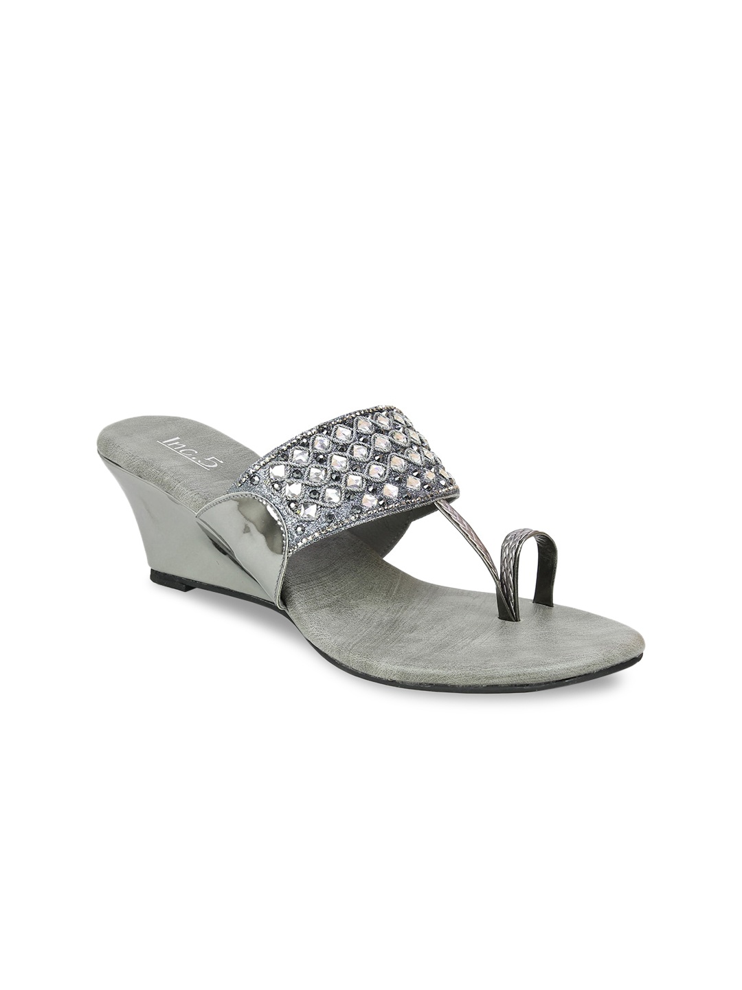 

Inc 5 Women Grey Embellished Ethnic Wedge Sandals