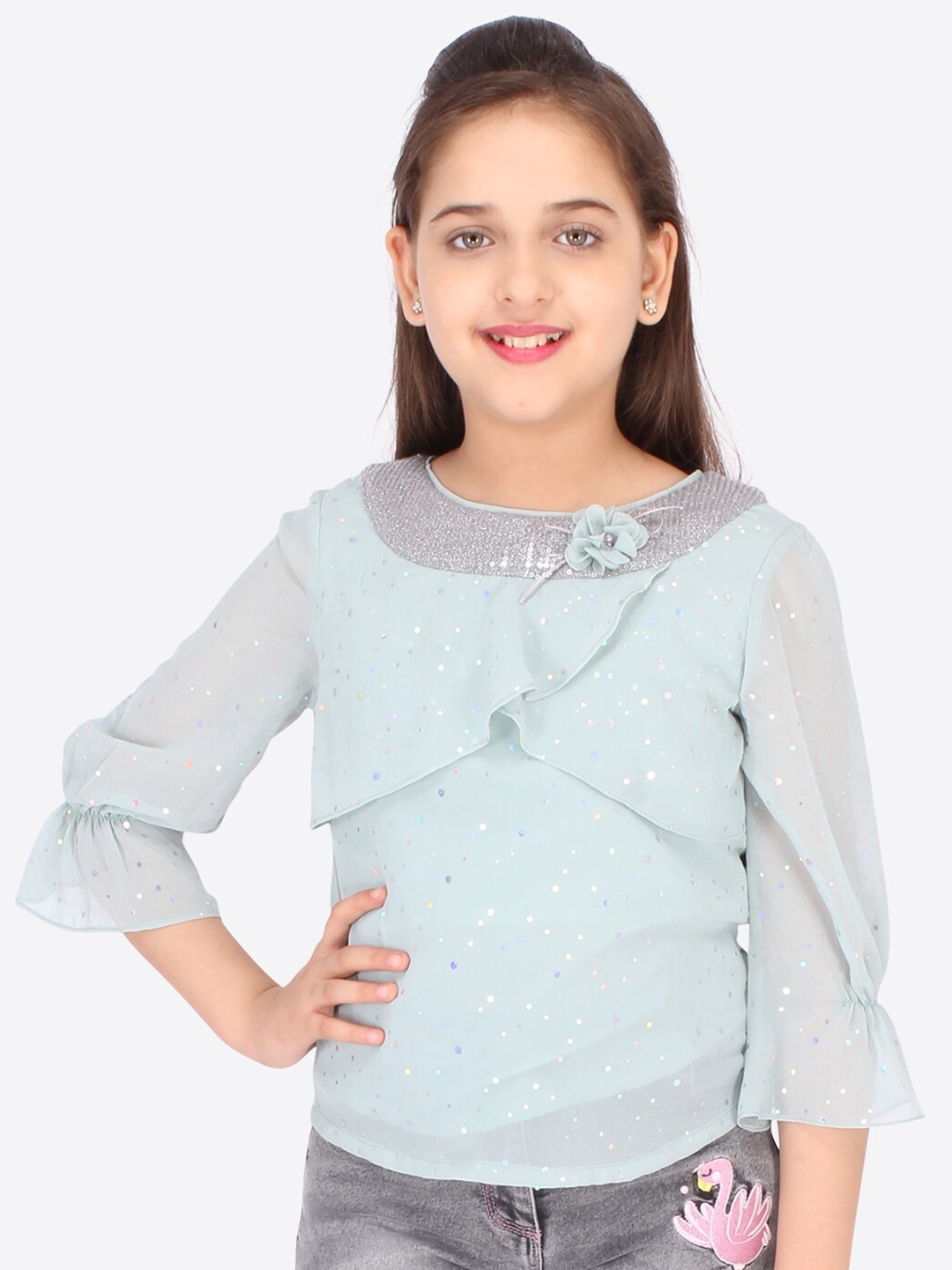 

CUTECUMBER Green Georgette Regular Top