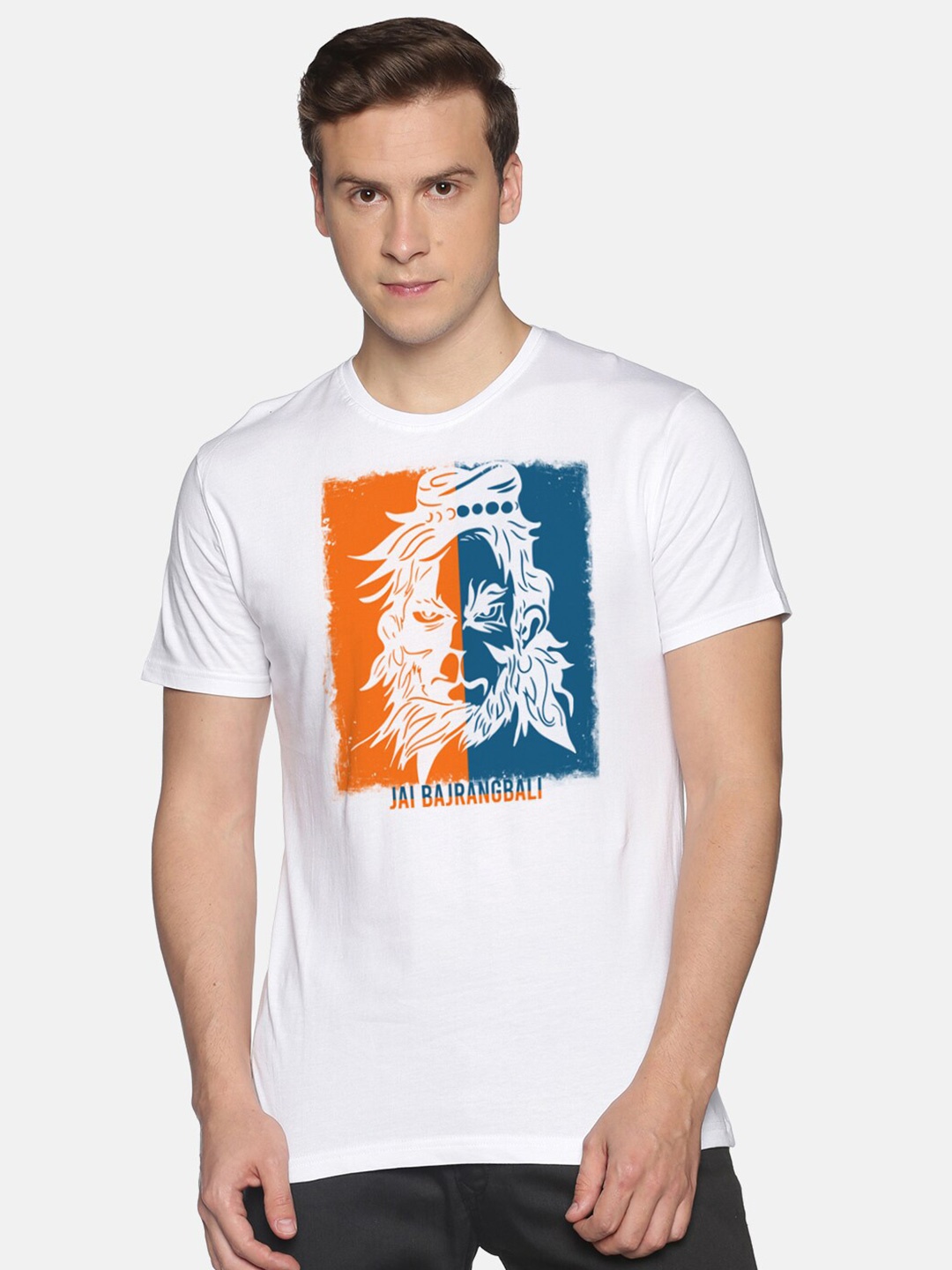 

MASH UNLIMITED Men White Graphic Printed Cotton Slim Fit T-shirt