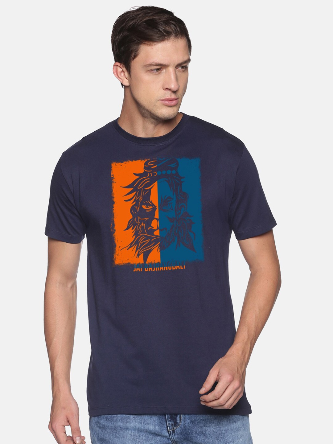 

MASH UNLIMITED Men Navy Blue Printed Slim Fit T-shirt