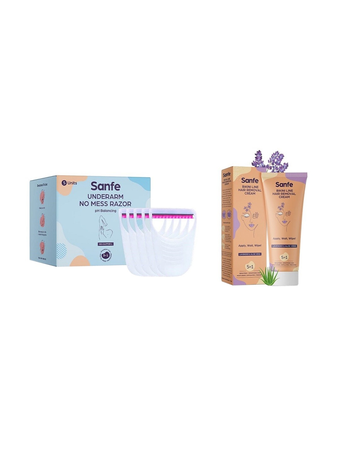 

Sanfe Bikini Line Hair Removal Cream With Under Arm No Mess Razor, Coral