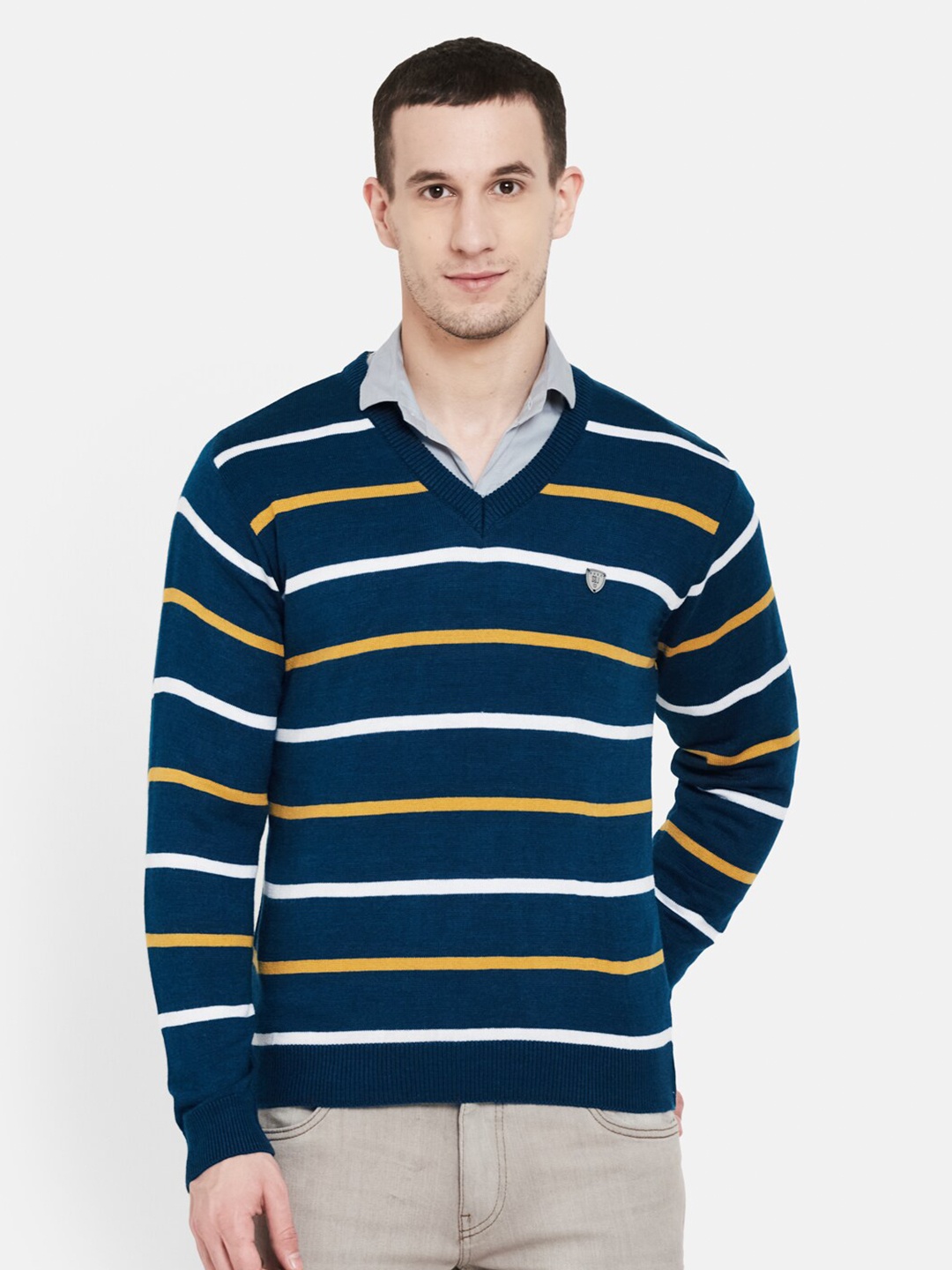 

Duke Men Blue & Yellow Striped Full Sleeves Pullover