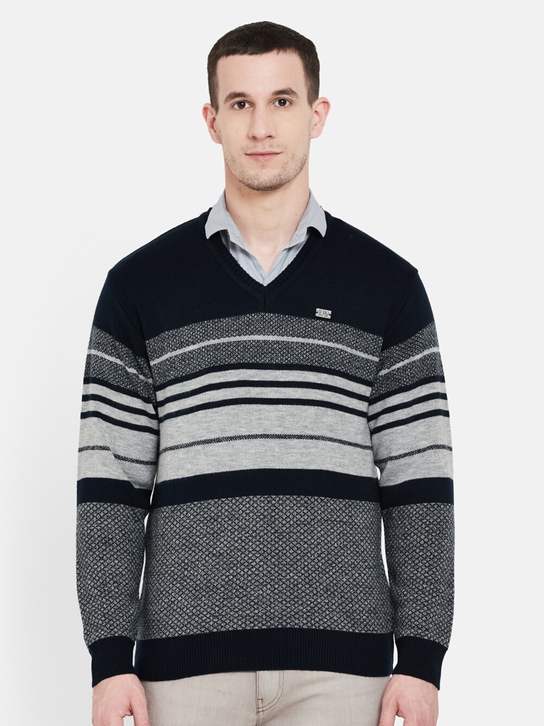 

Duke Men Black & Grey Striped Full Sleeves Pullover