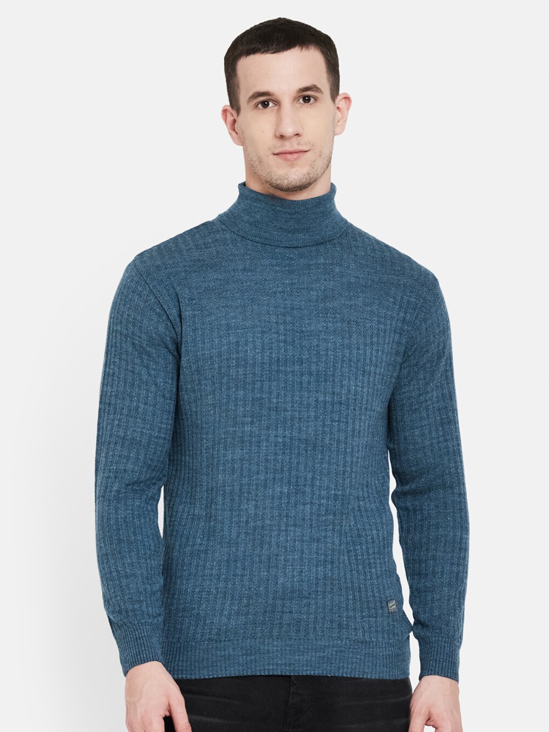 

Duke Men Blue Ribbed Turtle Neck Pullover
