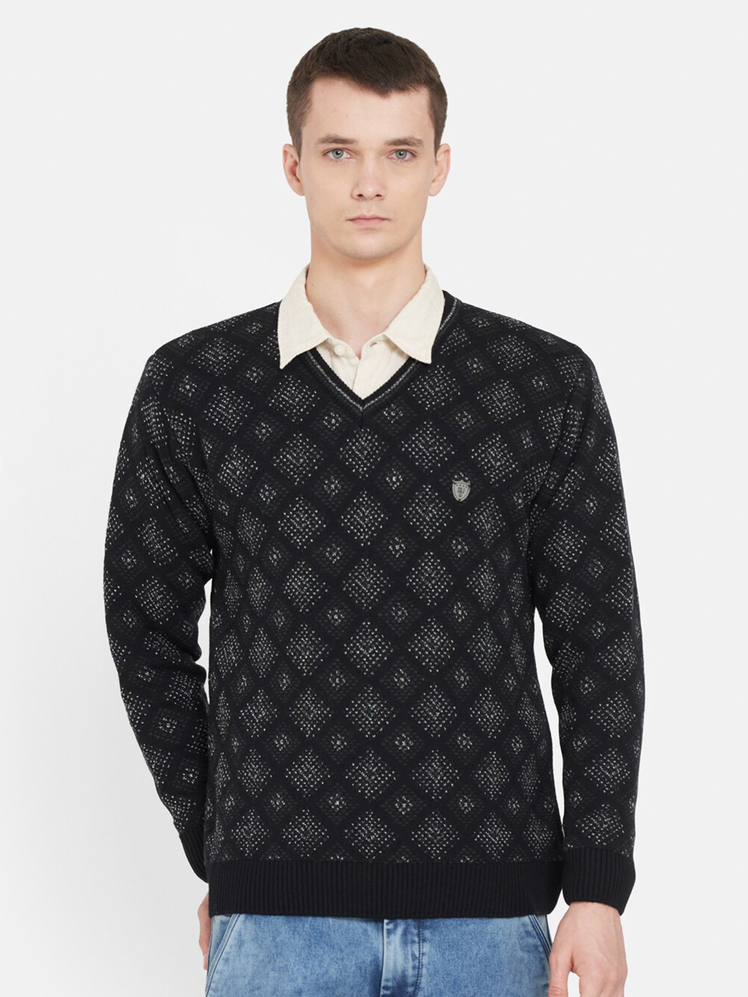 

Duke Men Black & Off White Printed Pullover