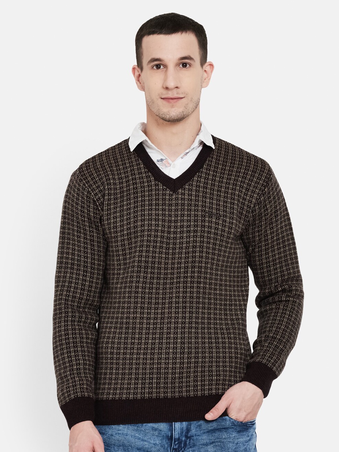 

Duke Men Coffee Brown & Brown Checked Pullover