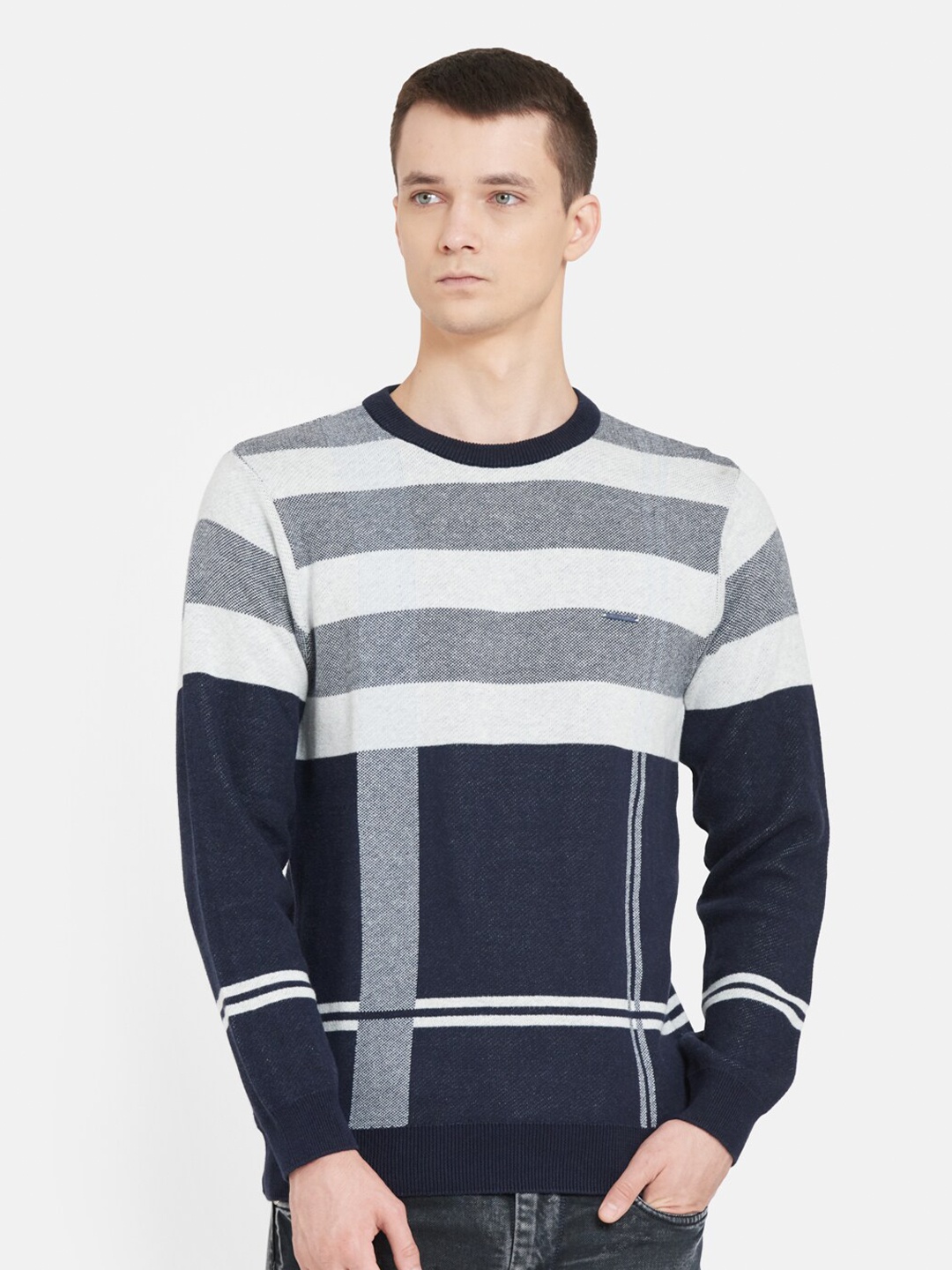 

Duke Men Navy Blue & White Printed Pullover