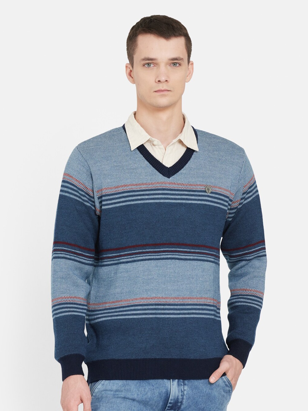 

Duke Men Blue & Black Striped Pullover