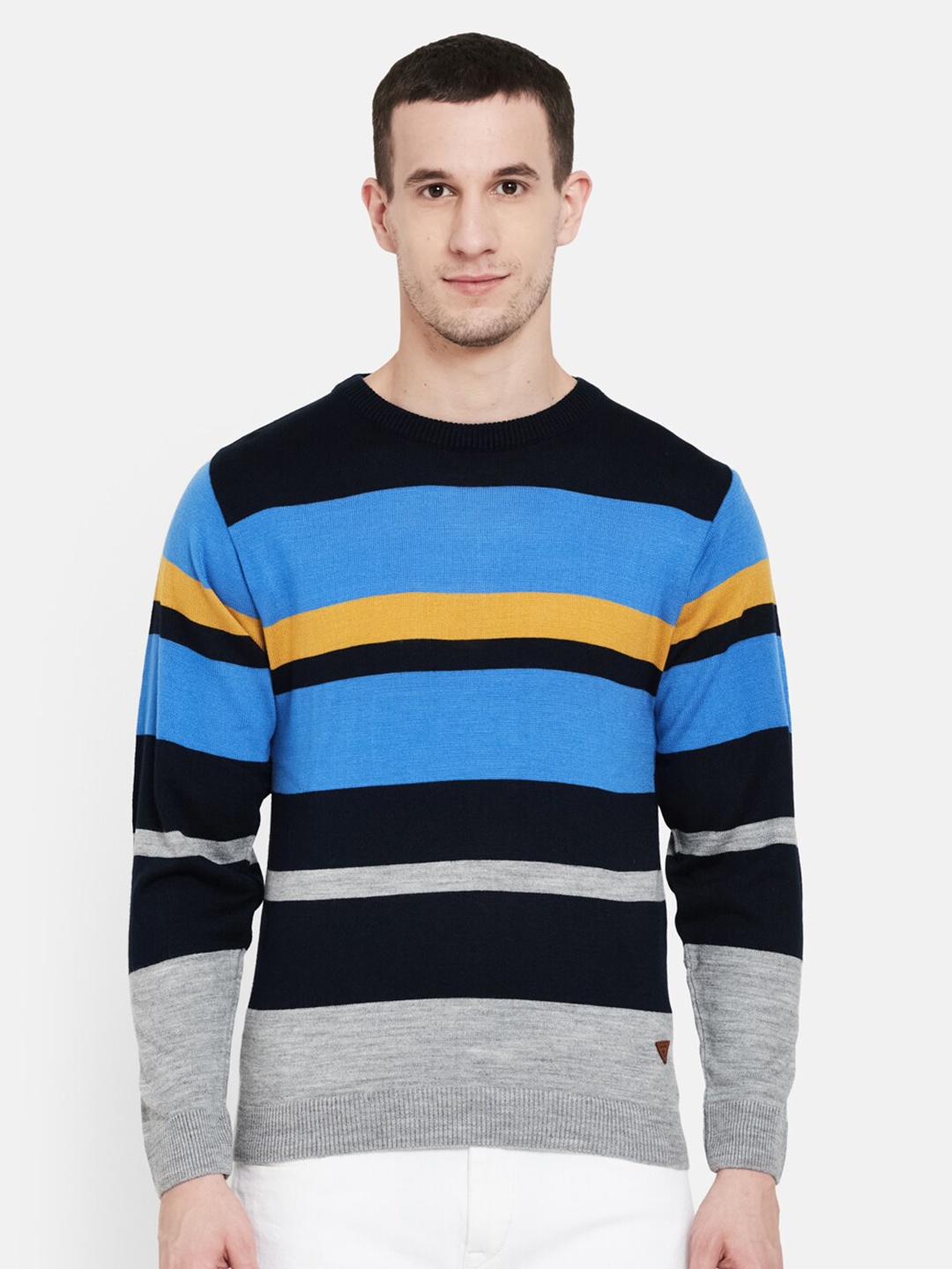 

Duke Men Navy Blue & Yellow Striped Pullover