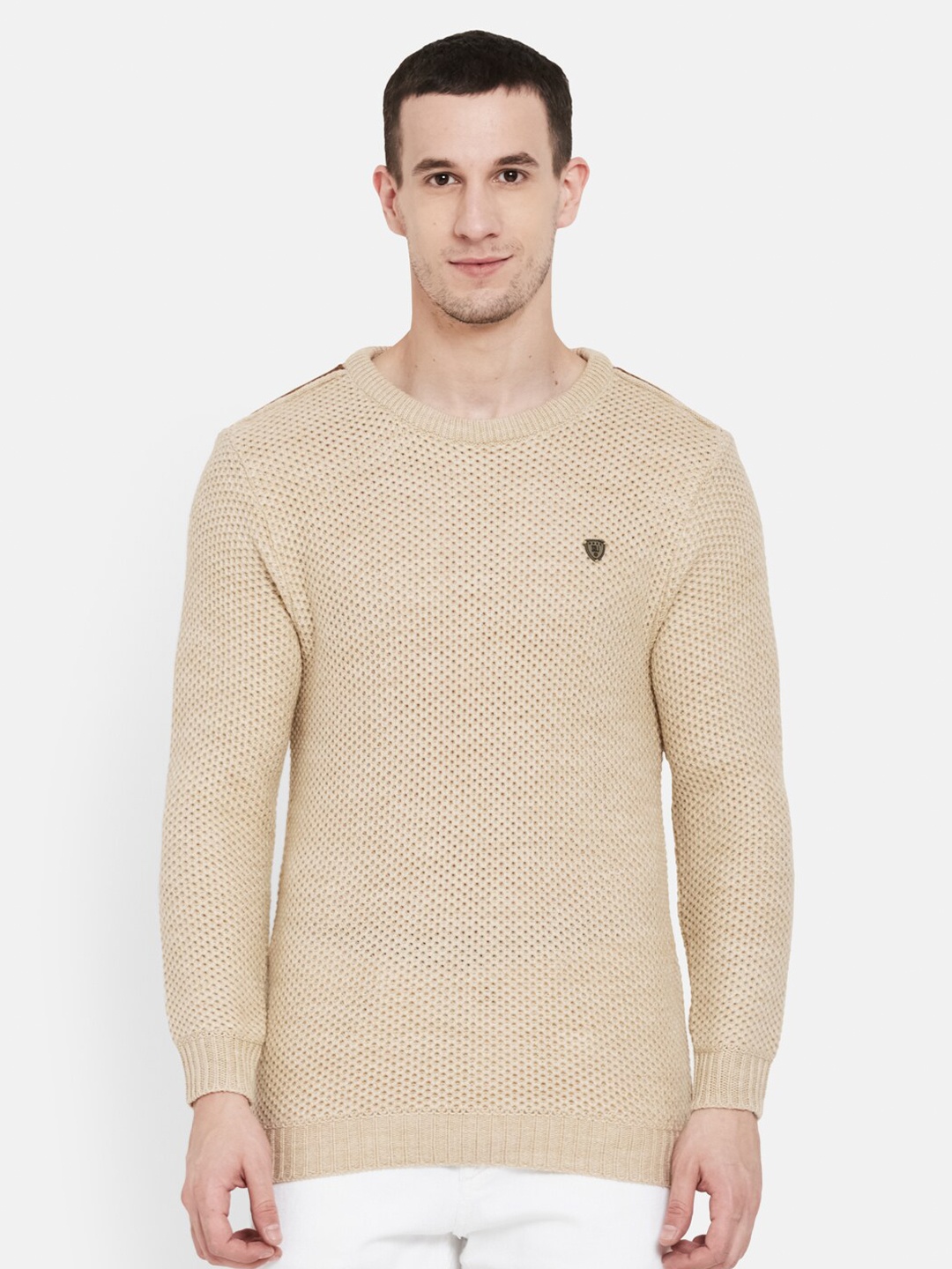 

Duke Men Beige Self Design Pullover