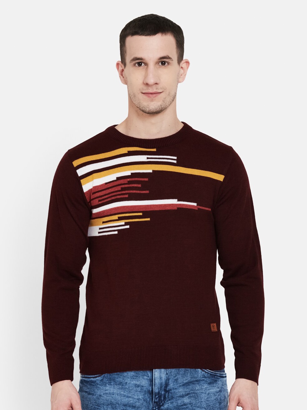 

Duke Men Maroon & Yellow Printed Pullover