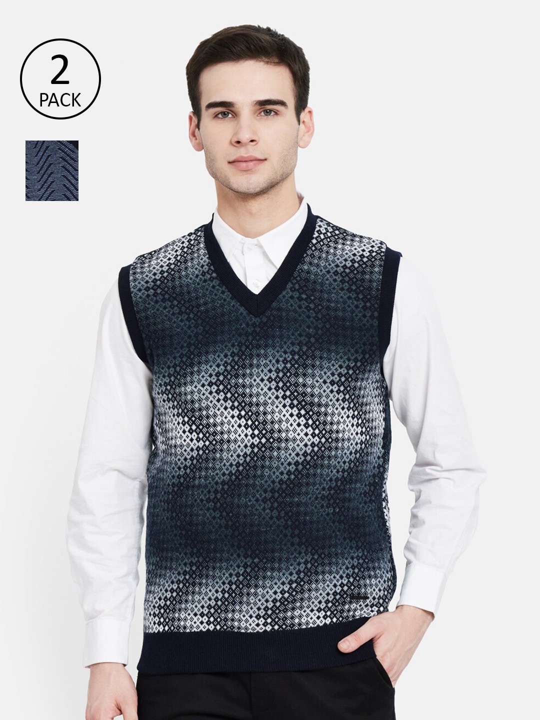 

Duke Men Blue & Navy Set Of 2 Striped Sweater Vest, Grey