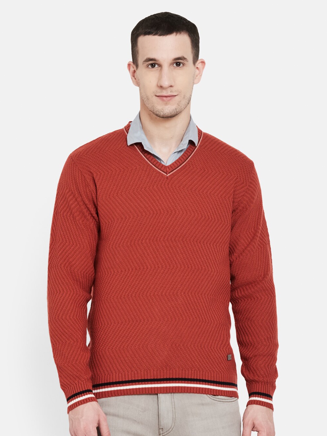 

Duke Men Rust Self Design Full Sleeve Pullover