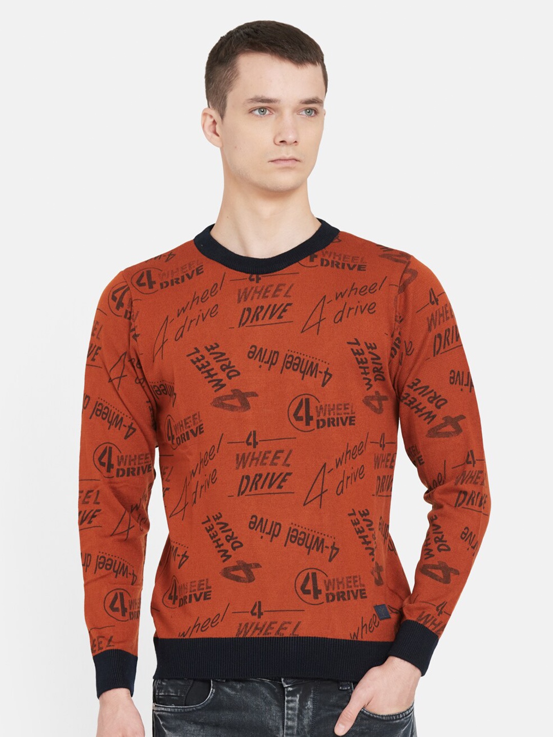 

Duke Men Rust & Black Typography Printed Pullover