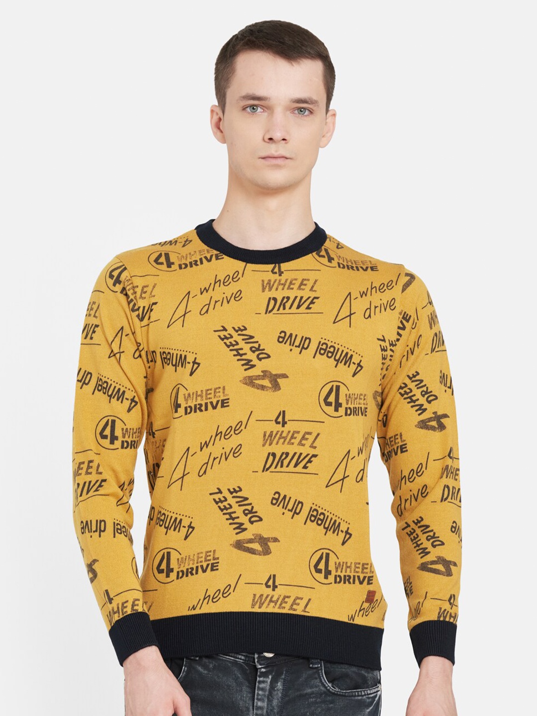 

Duke Men Yellow & Black Typography Printed Pullover
