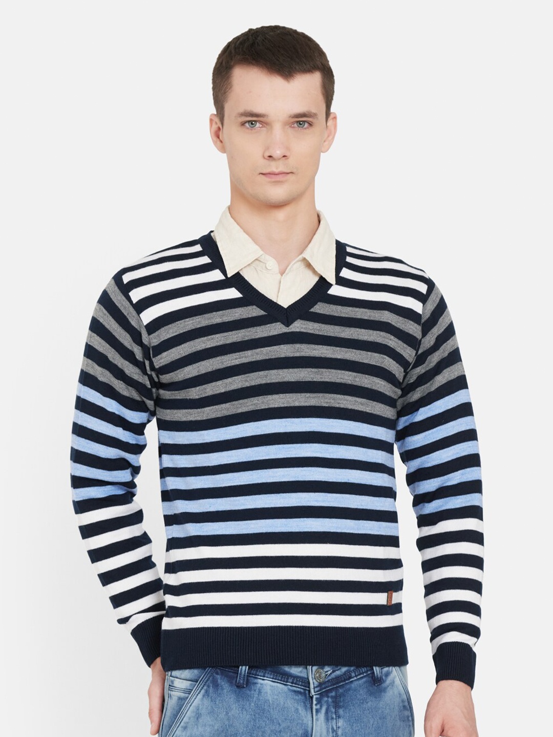 

Duke Men Blue & Black Striped Full Sleeve Pullover
