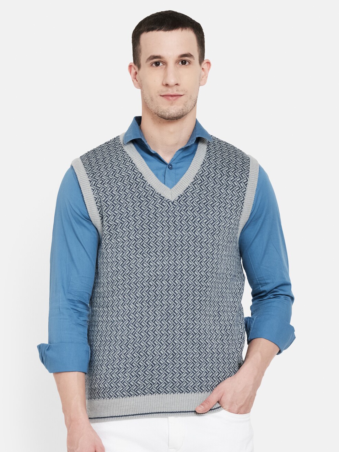 

Duke Men Grey Printed Sweater Vest