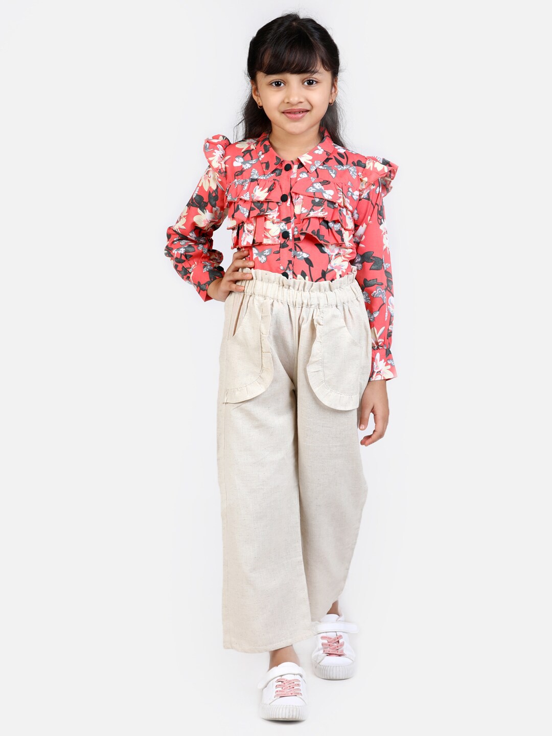 

Cutiekins Girls Peach & Off White Shirt & Palazzo