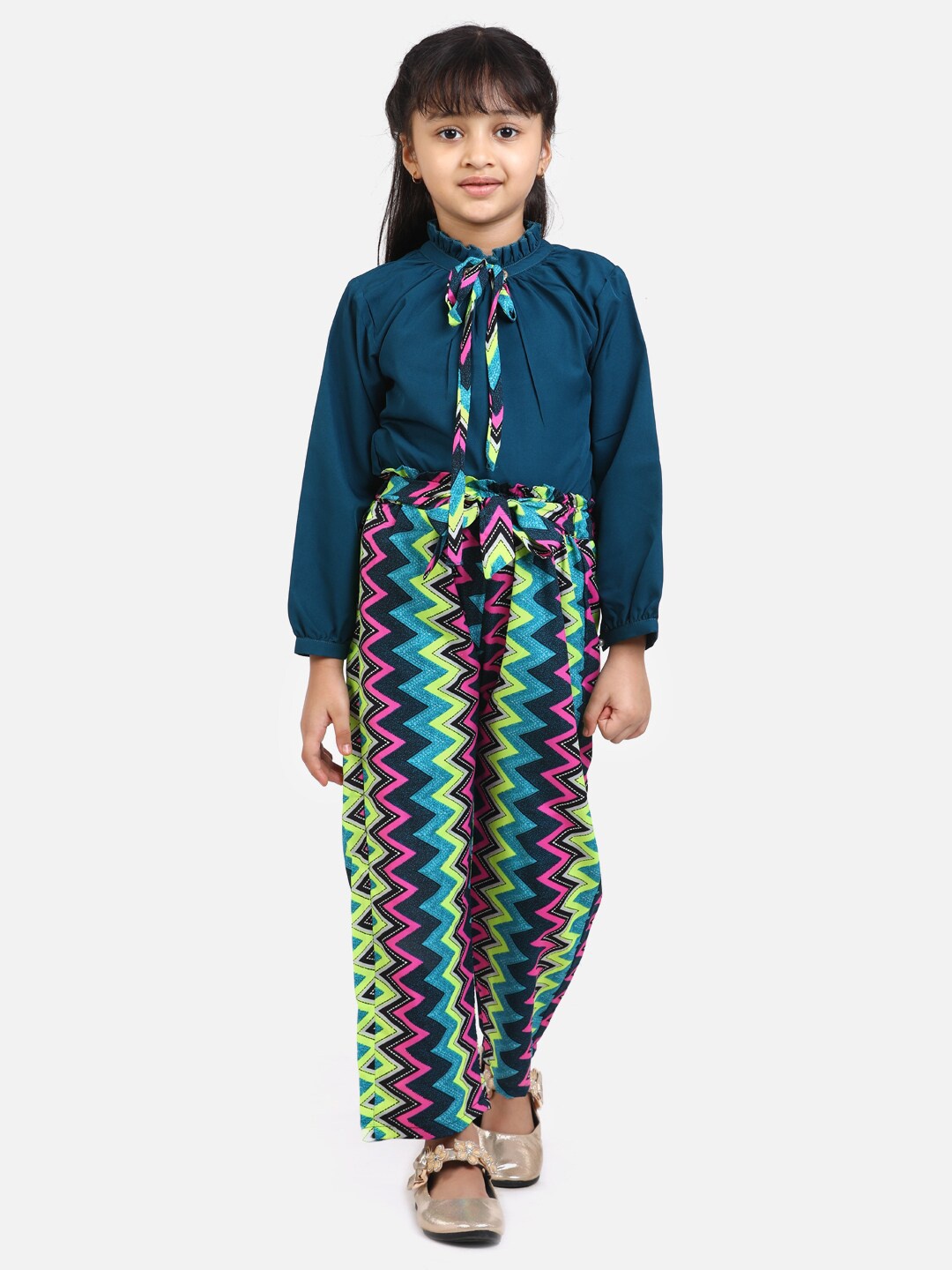 

Cutiekins Girls Teal & Pink Top with Palazzos